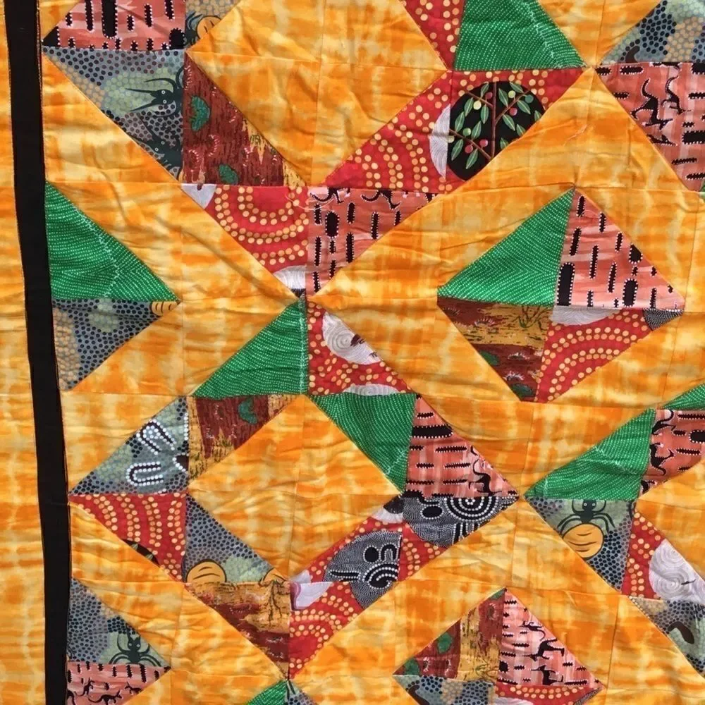 NWT Hand Crafted Aboriginal Prints Quilt Yellow